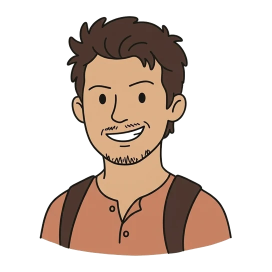 Nathan Drake, drawn as a line-art portrait
